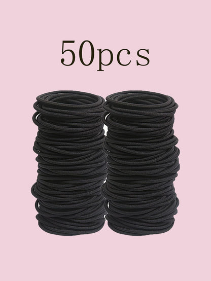 High Elastic Black Hair Bands Strong 50 Pack No Crease - Smarsty