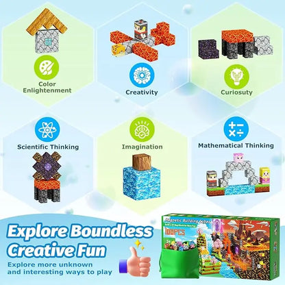 Magnetic Building Blocks Mine World Magnet Cube Set for Boy Girl Kid Age 3+ DIY Model Children STEM Educational Sensory Toy - Smarsty
