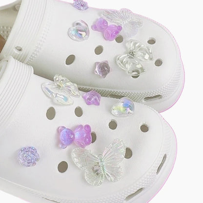 12PCS Fashion Shoe Charms Set Accessories Hole Shoe Buckle Transparent Butterfly Bear Crystal Heart DIY 3D Shoes Decorations