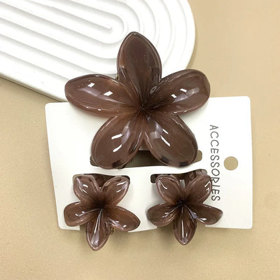 Bohemian Plumeria Hair Claw Clips Set Lightweight Beach - Smarsty