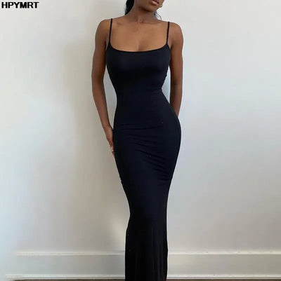 Satin Slip Sleeveless Backless Slim Sexy Maxi Dress 2022 Spring Women Party Y2K Concise Bodycon Elegant Dresses Female Clothing - Smarsty
