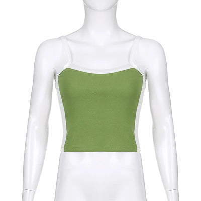 Sleeveless Knitted Crop Tops Green Sexy Basic Patchwork 2023 Summer Casual Cami Backless Y2k Vintage Tank Top Women - Smarsty