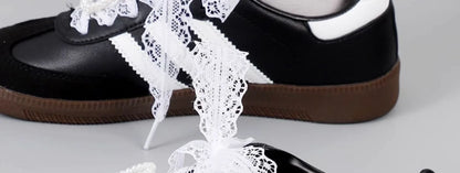 Fancy Lace Shoelaces for Women Casual Shoes 2.9CM Width Flat Shoelace for Sneakers Black White Shoe Laces Accessorices