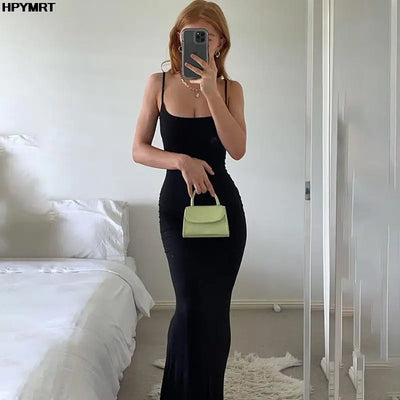 Satin Slip Sleeveless Backless Slim Sexy Maxi Dress 2022 Spring Women Party Y2K Concise Bodycon Elegant Dresses Female Clothing - Smarsty