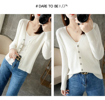 2024 New V-Neck Temperament Small Fragrant Wind Women Loose Sweater Sweater All Sweater Coat Special Offer Cardigan ZHI D035