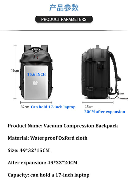 Travel Men 17 inch Laptop Backpack vacuum compression Backpack Business Large Capacity school Backpack expand outdoor backpack - Smarsty