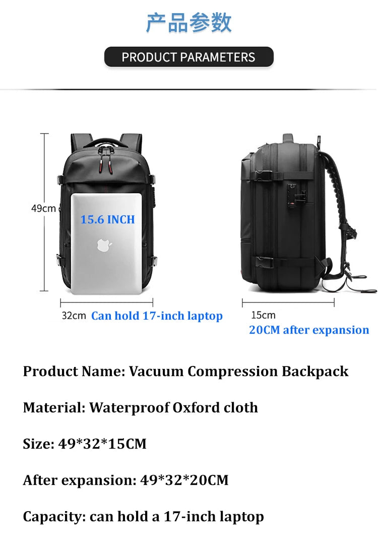 Travel Men 17 inch Laptop Backpack vacuum compression Backpack Business Large Capacity school Backpack expand outdoor backpack - Smarsty