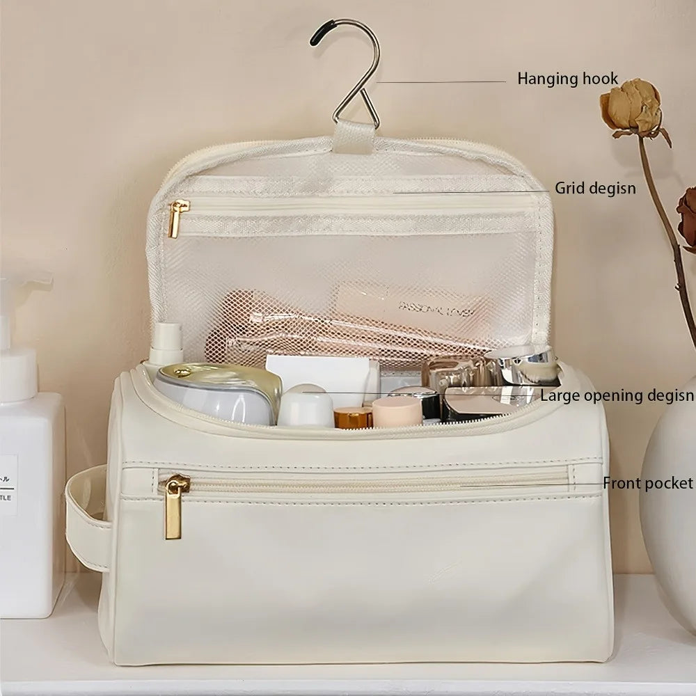 Stylish Embossed Leather Travel Cosmetic Organizer - Hook Design, Roomy Interior for Toiletries and Makeup zwq - Smarsty