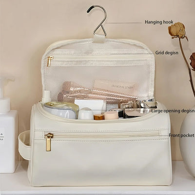 Stylish Embossed Leather Travel Cosmetic Organizer - Hook Design, Roomy Interior for Toiletries and Makeup zwq - Smarsty