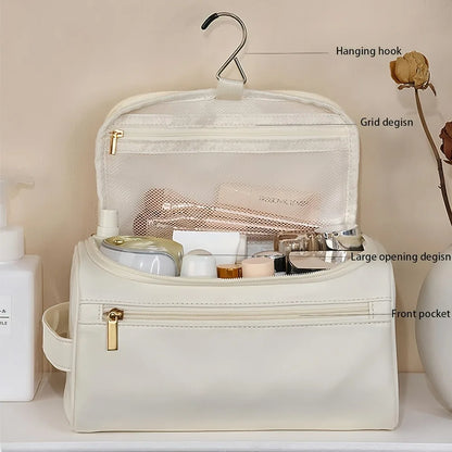 Stylish Embossed Leather Travel Cosmetic Organizer - Hook Design, Roomy Interior for Toiletries and Makeup zwq - Smarsty