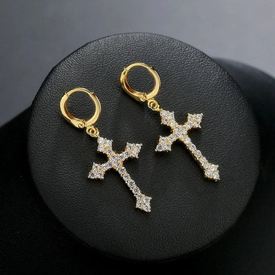 Rhinestone Cross Charm Drop Earrings for Women Fashion Style - Smarsty