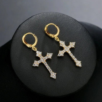 Rhinestone Cross Charm Drop Earrings for Women Fashion Style - Smarsty