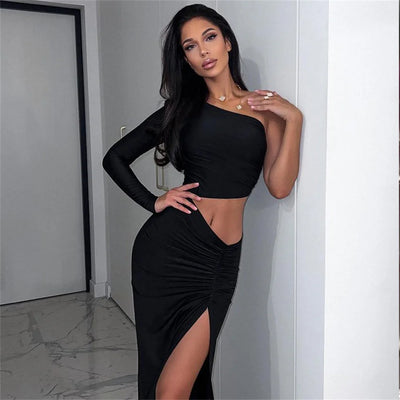 CNYISHE One Shoulder Cut Out Split Ruched Maxi Dress for Women Elegant Party Prom Gown Dresses Woman Sexy Birthday Outfits Robes - Smarsty