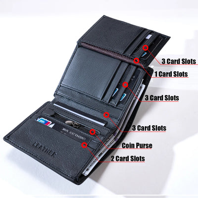 men's wallet Genuine Leather Wallets For Men Coin Purse Vintage Vertical Short  Credit Card Holder Money Bag Men's RFID wallet - Smarsty