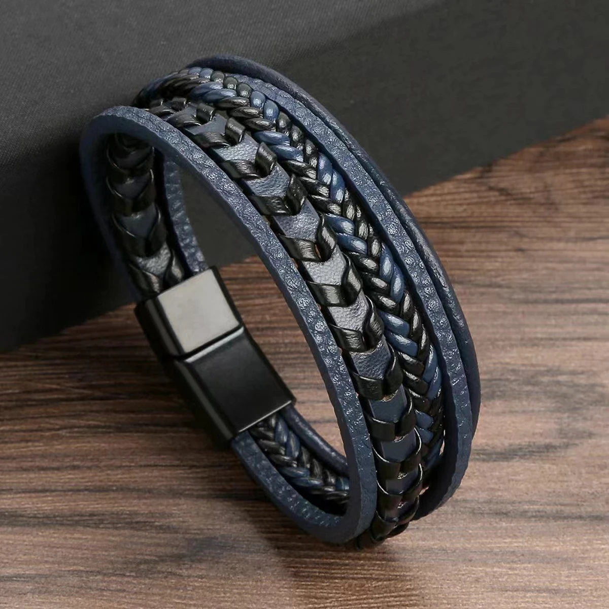 Mens Vintage Multi Layered Leather Bracelet Magnetic Buckle - Smarsty