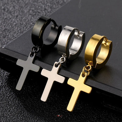 Stainless Steel Cross Dangle Earrings for Men and Women - Smarsty