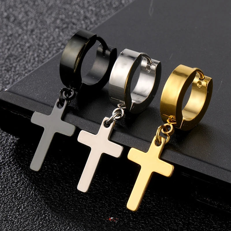 Stainless Steel Cross Dangle Earrings for Men and Women - Smarsty