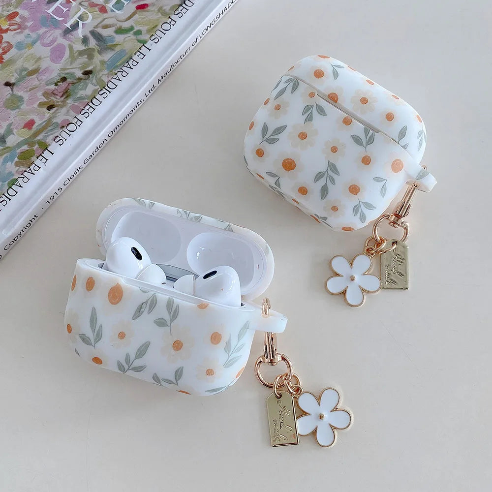 Flower Print Silicone Case For Apple AirPods 4 With Keychain - Smarsty
