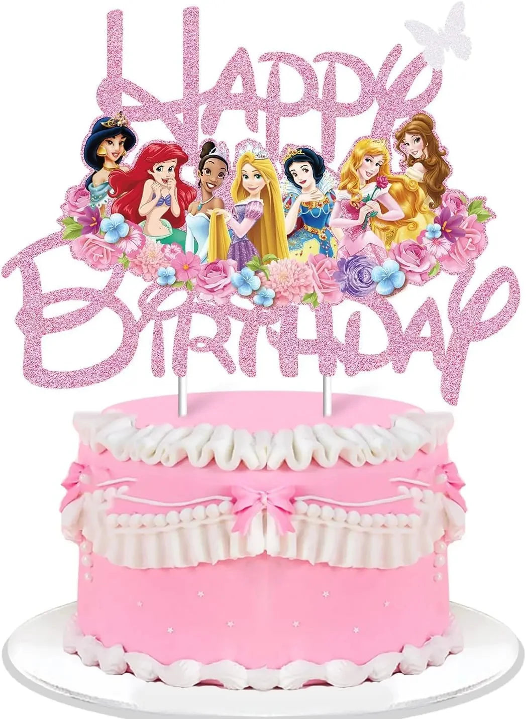 Disney Princess Cake Toppers Pink Glitter Birthday Decor - Smarsty