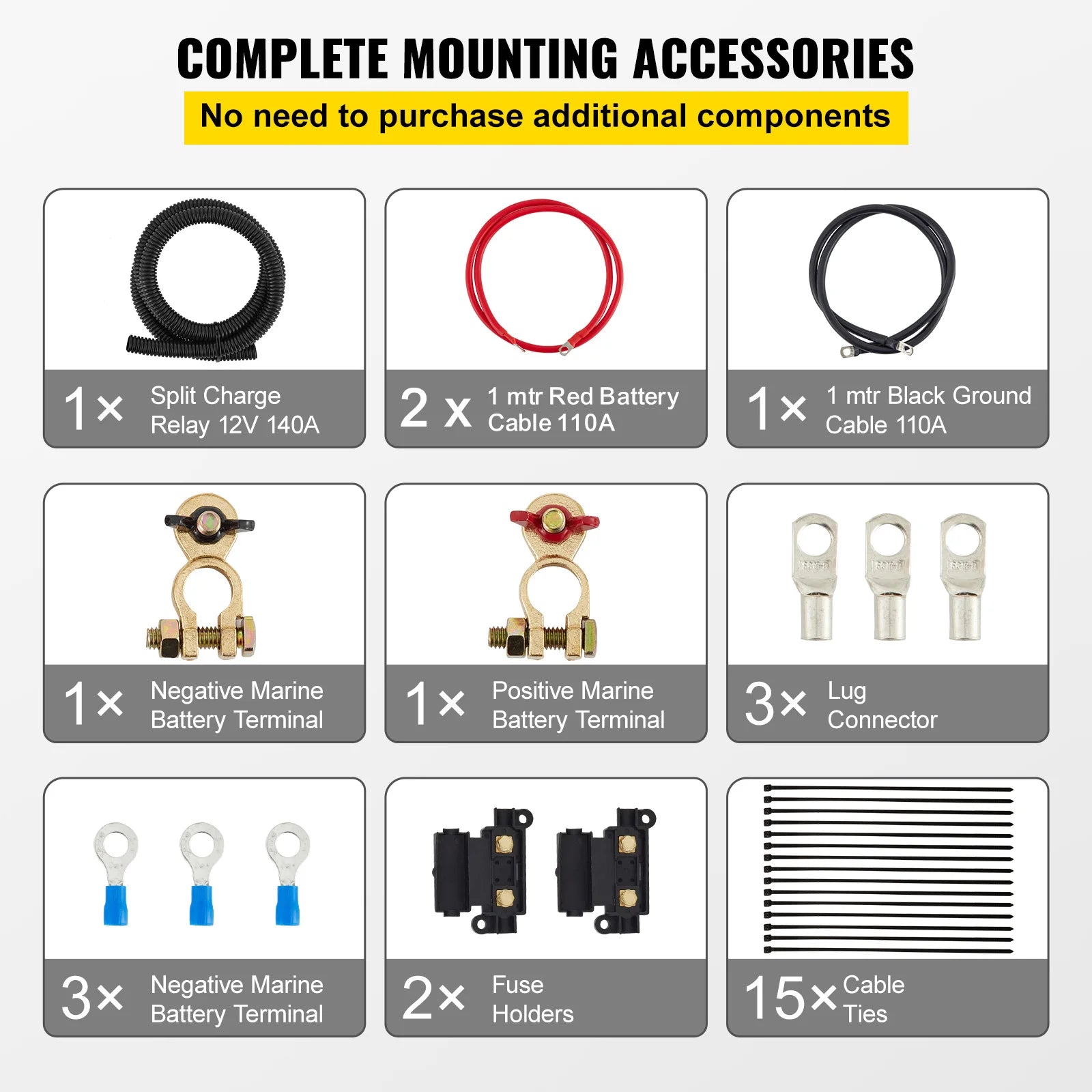 SucceBuy Split Charge Relay Kit Voltage Sense Relay Professional 12V 140AMP 2/4/5/6 mtr Battery Cable for ATVs UTVs RVs Camping