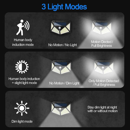 100 LED Outdoor Solar Wall Lights with PIR Motion Sensor - Smarsty