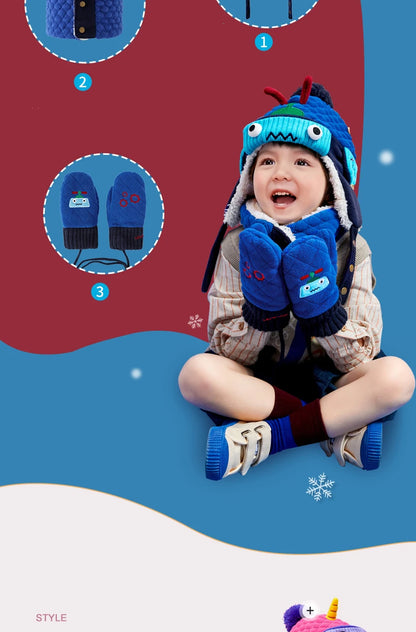 Kids Winter Hat Scarf Set Dinosaur Unicorn Style Gear - Smarsty