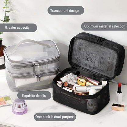 Transparent Mesh Travel Cosmetic Bag With Large Capacity - Smarsty