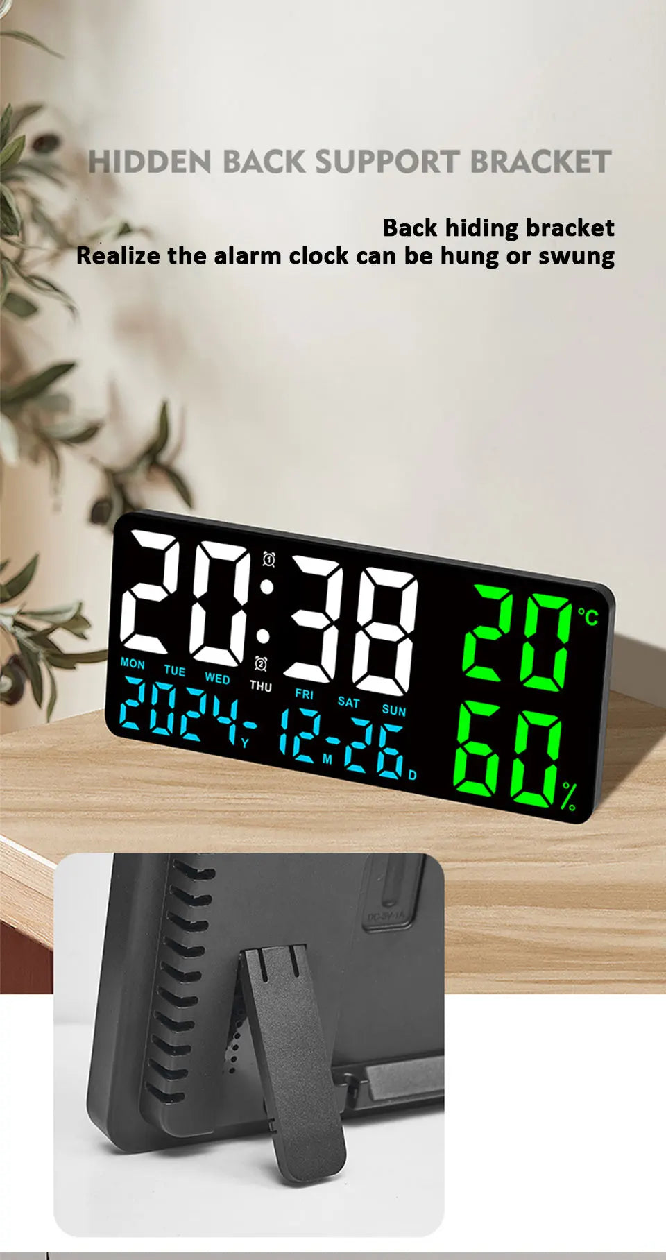 Digital Wall Clock with Remote Control and Humidity Display - Smarsty
