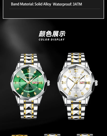 Poshi Men's Waterproof Luminous Quartz Watch with Dual Calendar - Smarsty