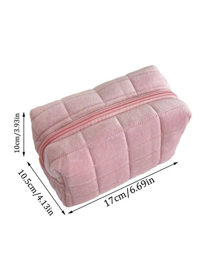 Cute Plush Makeup Bag for Women Portable Travel Small Cosmetic Bags Solid Color Zipper Toiletry Bag Washing Pouch Storage Bags - Smarsty
