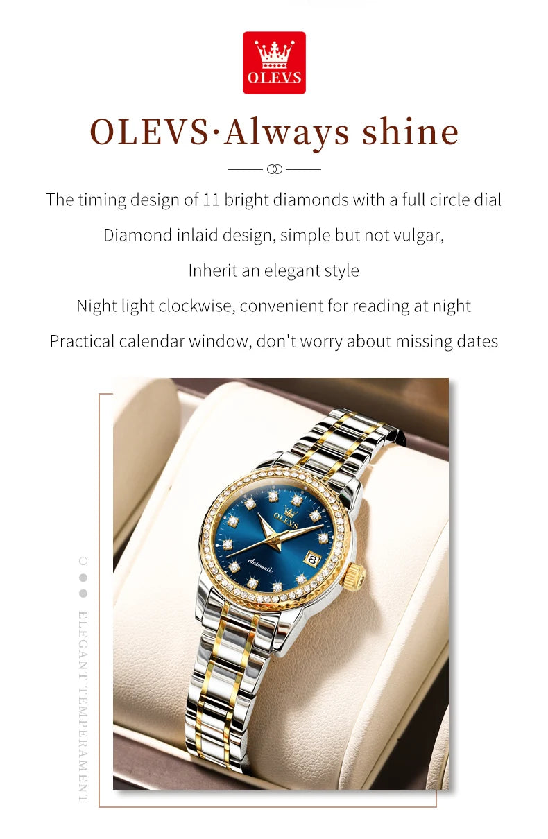 OLEVS Women's Automatic Waterproof Luxury Watch with Luminous Dial - Smarsty