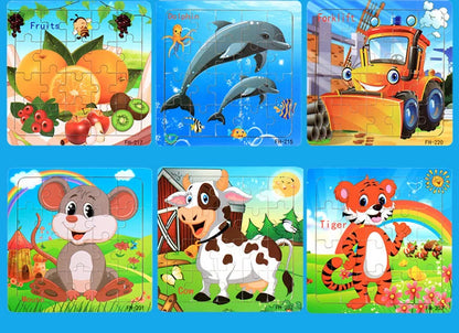 New 20 Piece Wooden 3d Puzzle Cartoon Animal Vehicle Jigsaw Puzzle Montessori Educational Toys For Kids Baby 1 2 3 Years by Smarsty