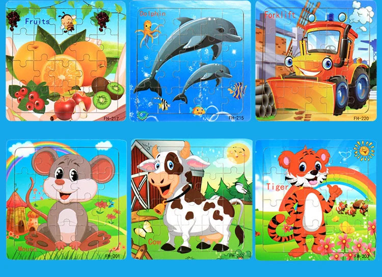 New 20 Piece Wooden 3d Puzzle Cartoon Animal Vehicle Jigsaw Puzzle Montessori Educational Toys For Kids Baby 1 2 3 Years by Smarsty