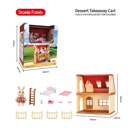 Simulation Kitchen Forest Family Small House Double Three- Story Villa Reindeer Animal Model Girl Dollhouse Furniture Toy Gifts