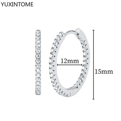 925 Sterling Silver Hoop Earrings White Crystal Luxury - Smarsty