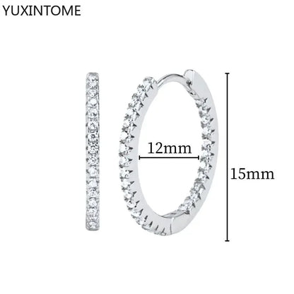 925 Sterling Silver Hoop Earrings White Crystal Luxury - Smarsty