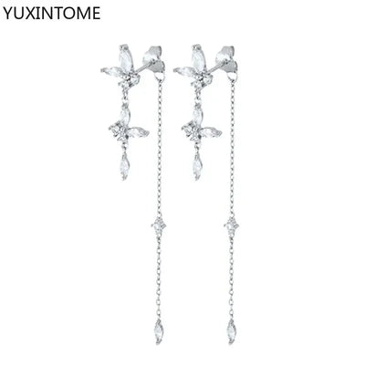 925 Sterling Silver Hoop Earrings White Crystal Luxury - Smarsty