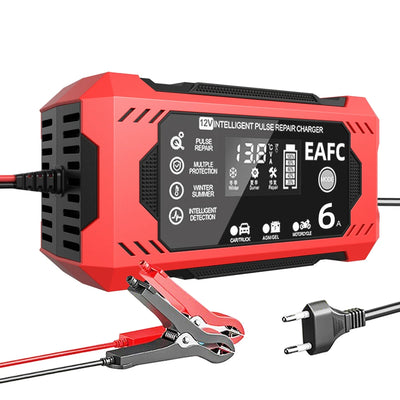 Car Battery Charger 12V 6A Intelligent Fast Charging Pulse Repair Type Full Auto-Stop Dual-Mode Lead Acid for Motorcycle Truck - Smarsty