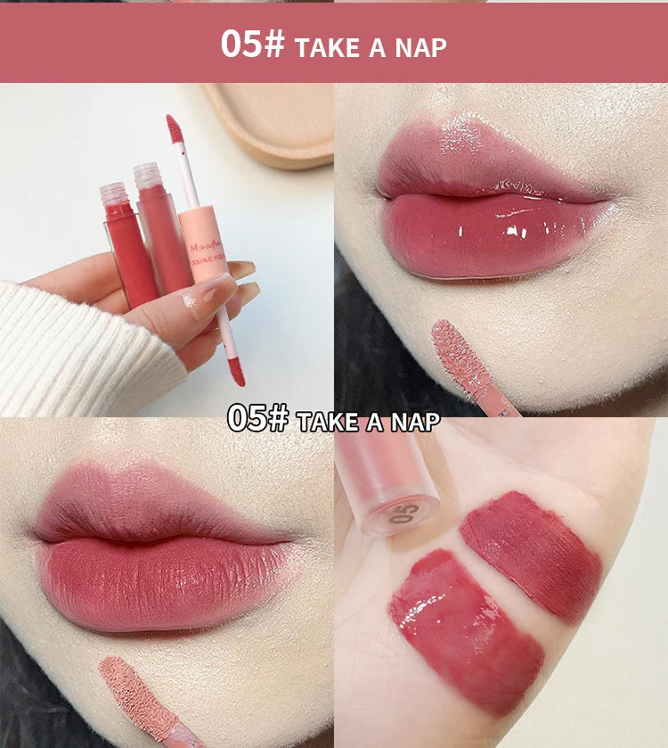 Double Ended Matte Lip Gloss Moisturizing Velvet Texture - Smarsty