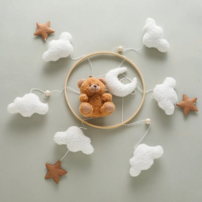 Wooden Crib Mobile Baby Bed Bell Rattle Toy Soft Felt Cartoon Bear Mobile Hanging Newborn Music Box Bed Bell Hanging Bracket Toy by Smarsty