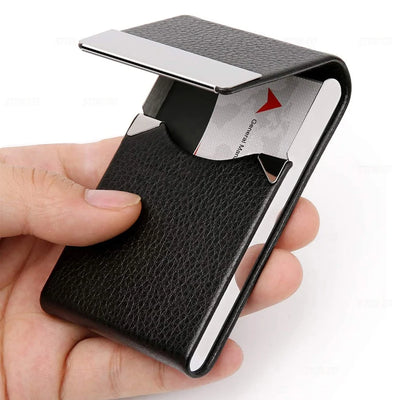 Business Card Holder Case - Slim PU Leather Metal Pocket Card Holder with Magnetic Shut, Name Card Holder - Smarsty