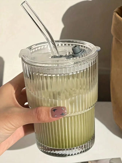 450ml Transparent Glass Cup With Lid and Straw - Smarsty