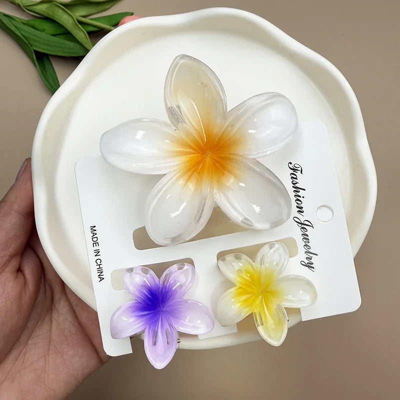 Bohemian Plumeria Hair Claw Clips Set Lightweight Beach - Smarsty