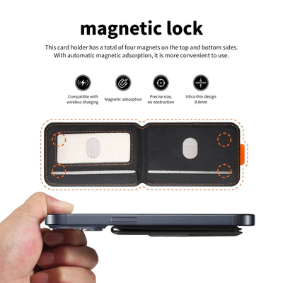 Luxury Leather Cellphone Magsafe Magnetic Card Holder For IPhone 14 13 15 16 17 Pro Max 16Plus RFID Anti-Skimming Bank ID Card - Smarsty