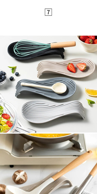 1/4Pcs Silicone Insulated Spoon Holder Heat Resistant Placemat Spoon Holder Cutlery Shelving Kitchen Tools Placemat by Smarsty