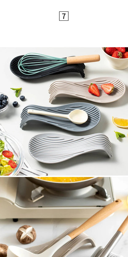 1/4Pcs Silicone Insulated Spoon Holder Heat Resistant Placemat Spoon Holder Cutlery Shelving Kitchen Tools Placemat