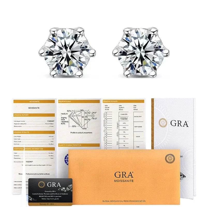 Moissanite Stud Earrings D Color 925 Sterling Silver - Smarsty