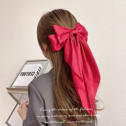 Trendy Solid Color Satin Ribbon Hair Bows for Women - Smarsty