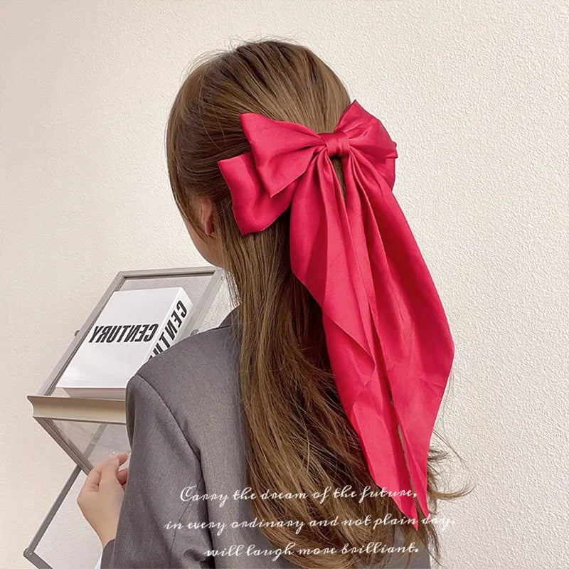 Trendy Solid Color Satin Ribbon Hair Bows for Women - Smarsty