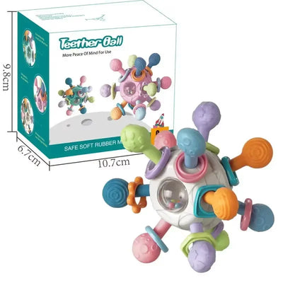 Baby Toys 0 12 Months Rotating Rattle Ball Grasping Activity Baby Development Toy Silicone Teether Baby Sensory Toys for Babies - Smarsty